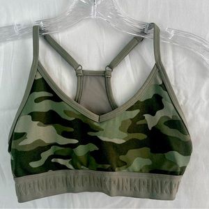 A army green print sports bra.